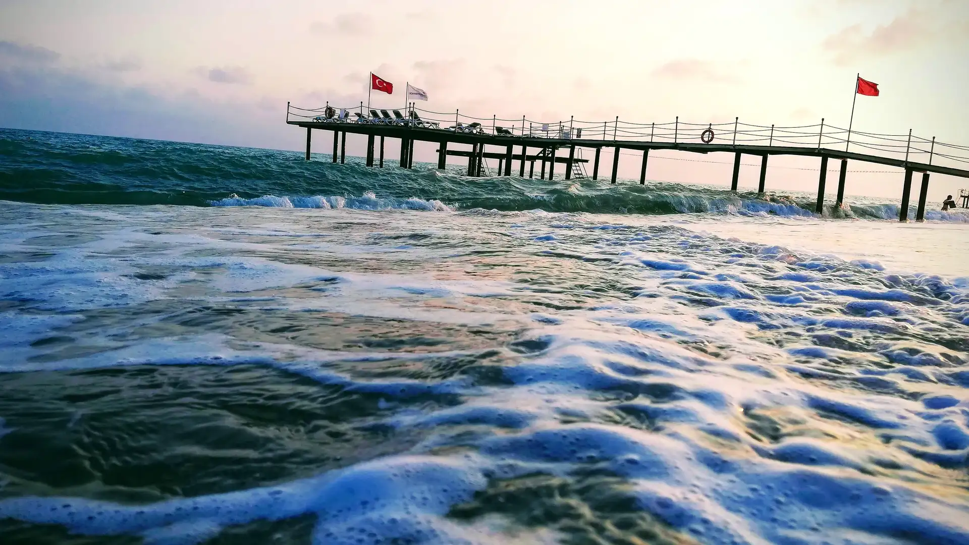 The beach and turquoise sea at Antalya on Turkey's Mediterranean coast