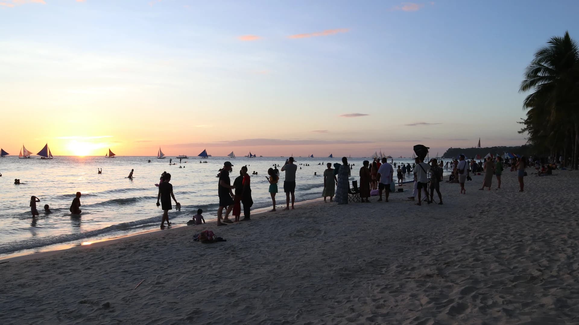 Sunset over the water off White Beach, Boracay, Philippines