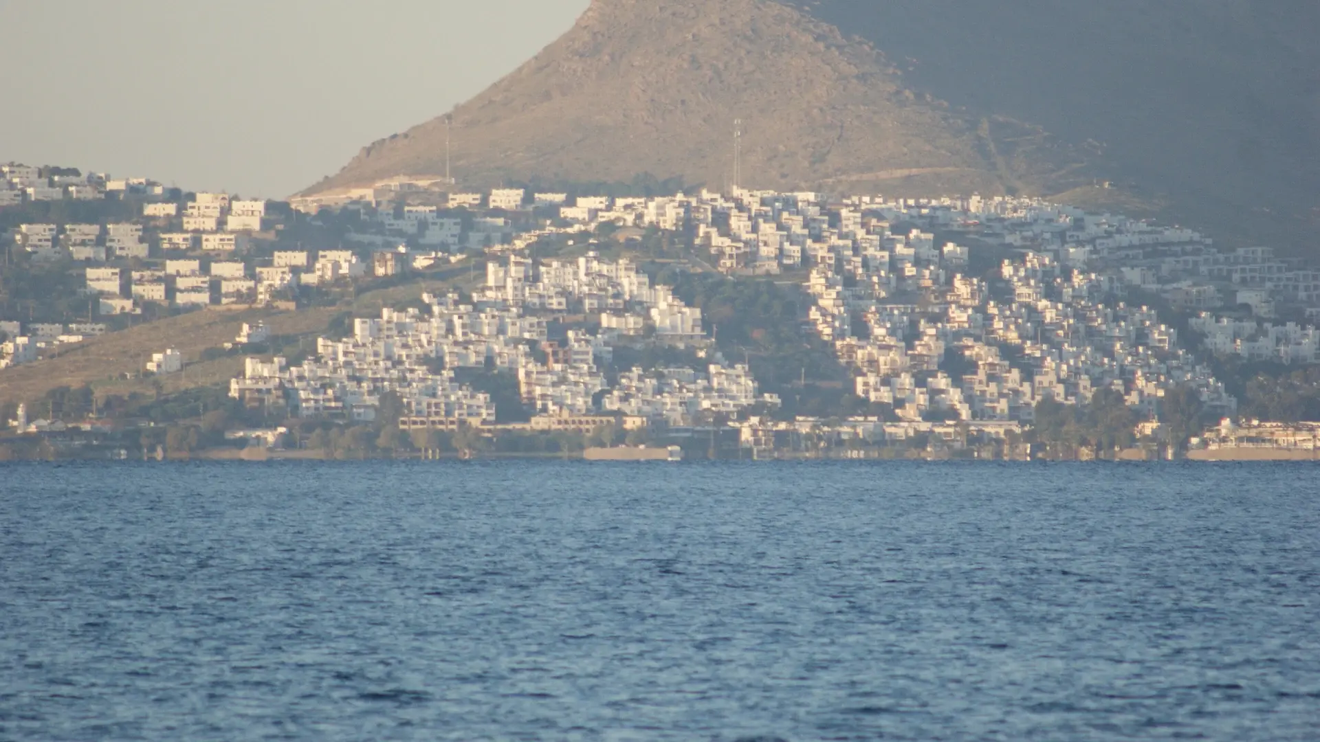 Kos harbour with a view toward the Turkish coast, Greece