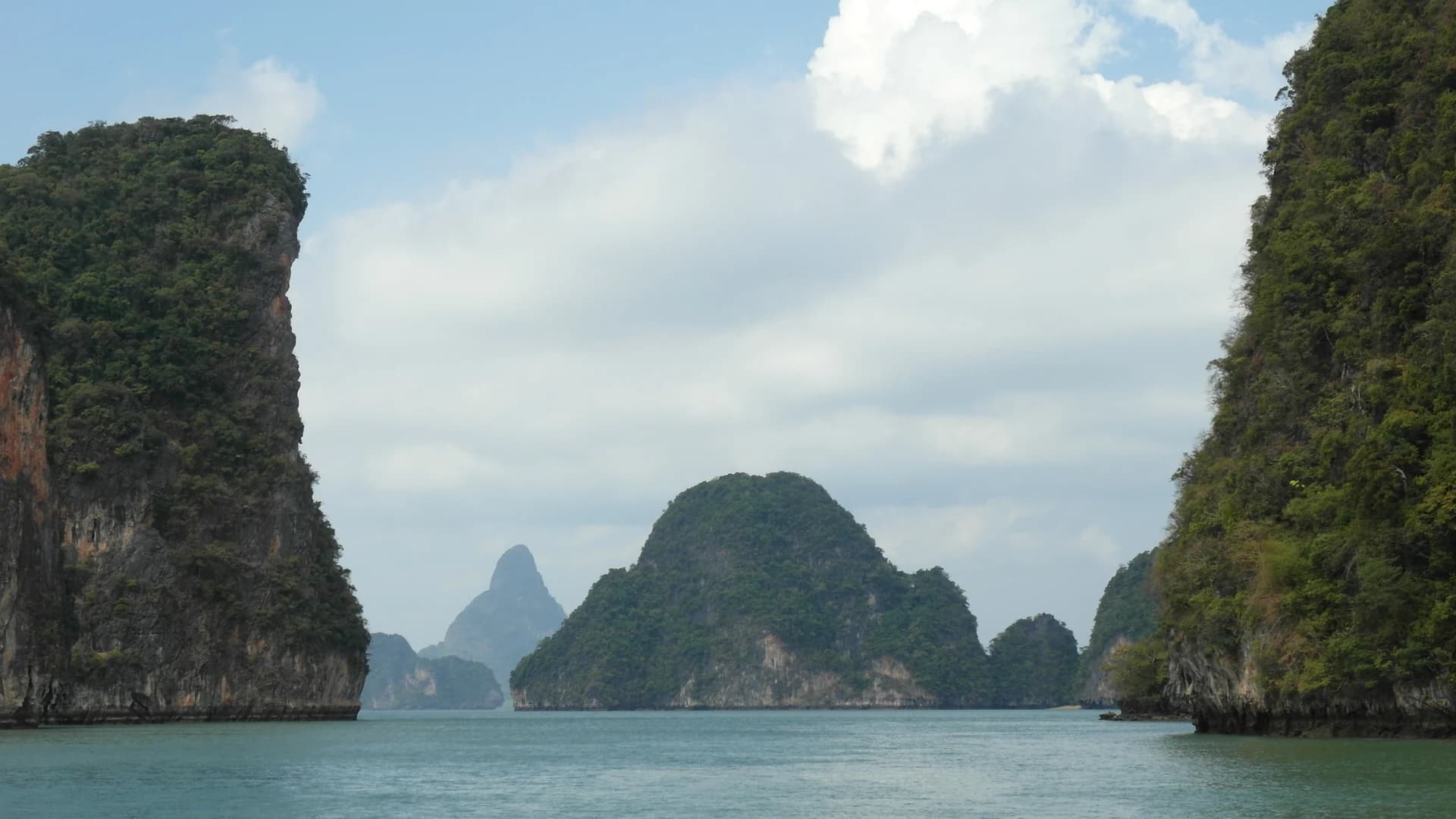 Limestone karst islands rising from the Andaman Sea at Koh Hong, Krabi Province, Thailand