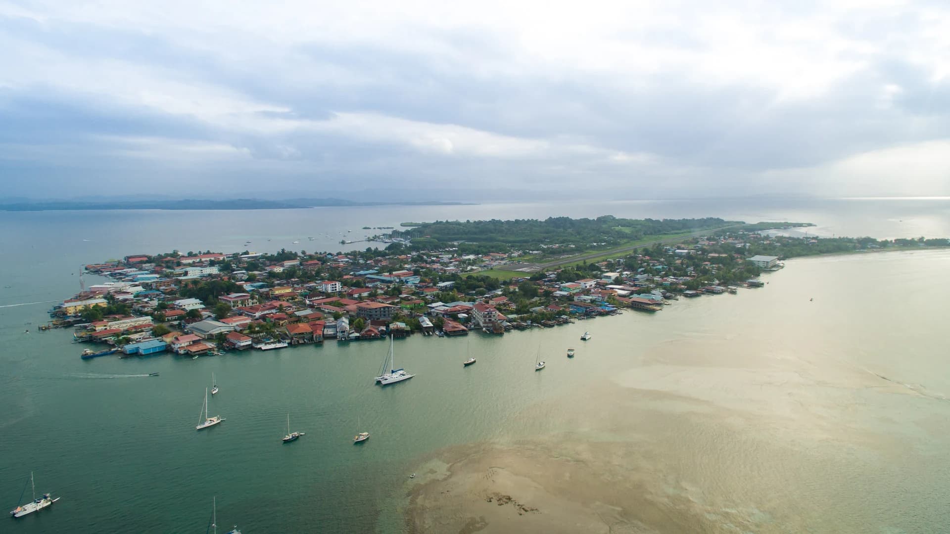 Aerial view of Bocas Town on Isla Colón, Bocas del Toro, Panama