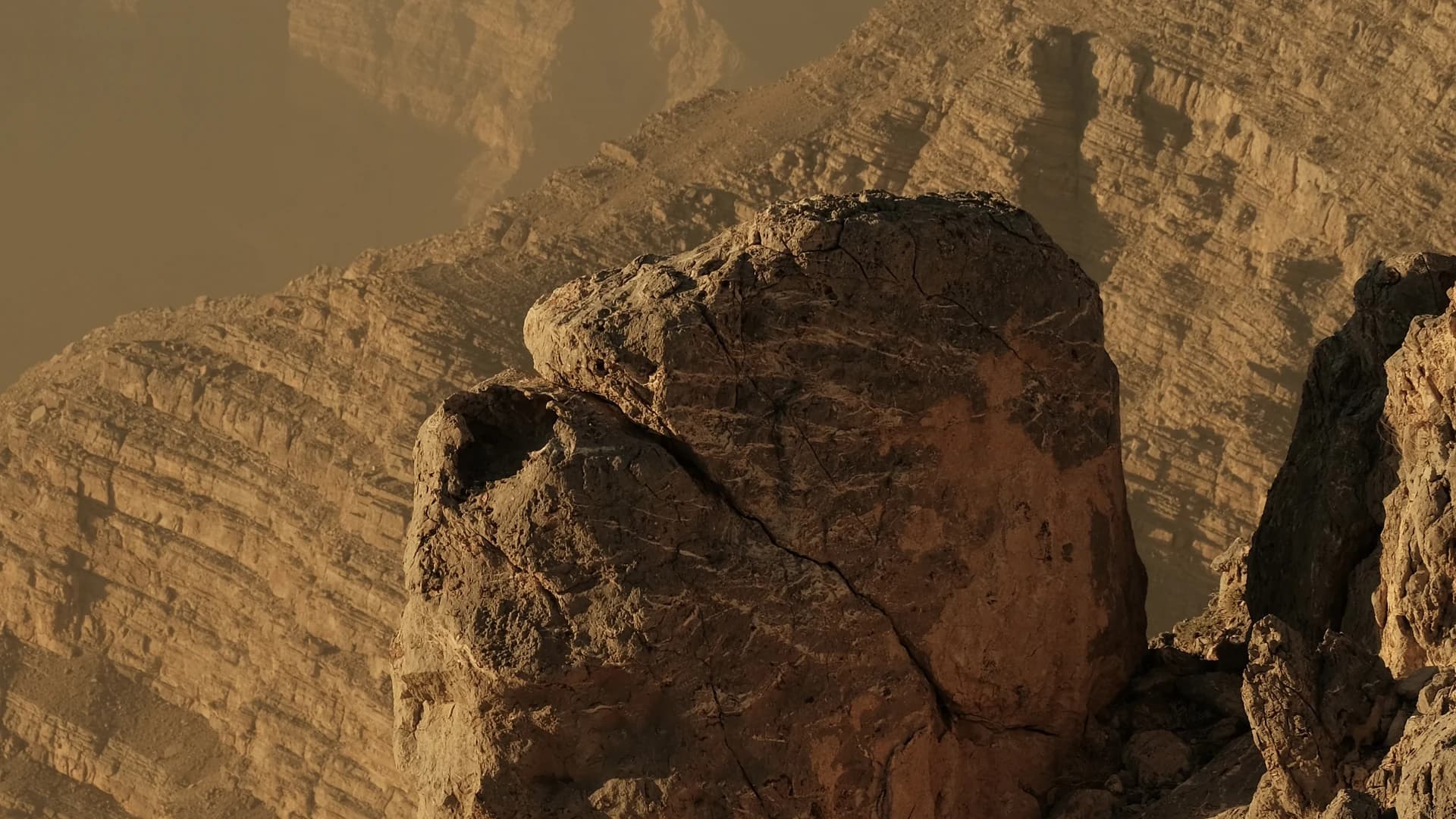 Rock formations at Jebel Jais mountain at golden hour, Ras Al Khaimah, UAE