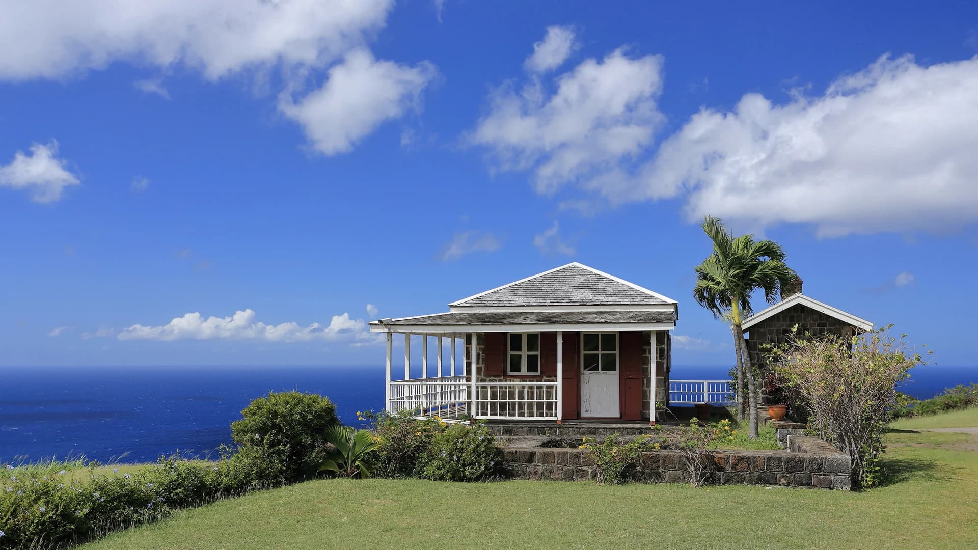 Historic plantation house overlooking the Caribbean Sea, St Kitts