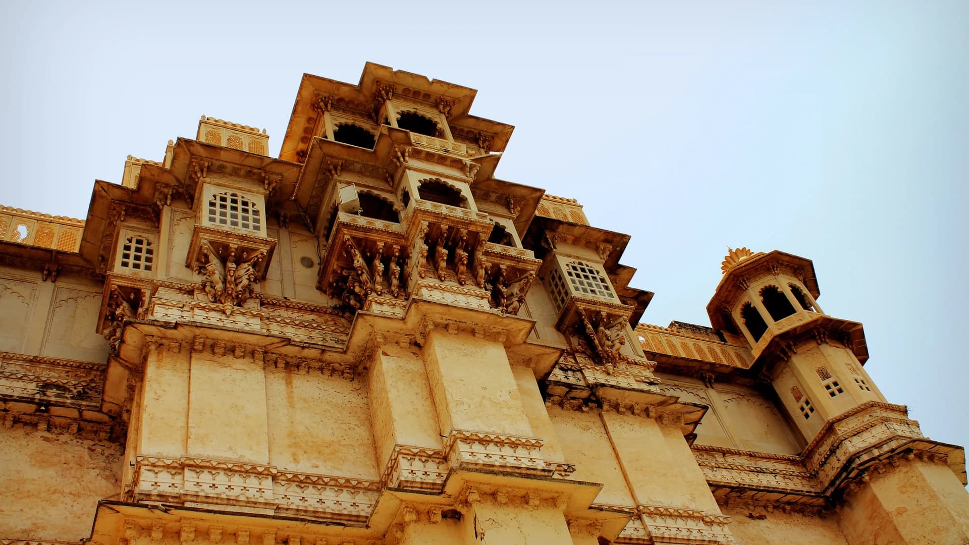 Ornate facade of the City Palace in Udaipur, Rajasthan, India