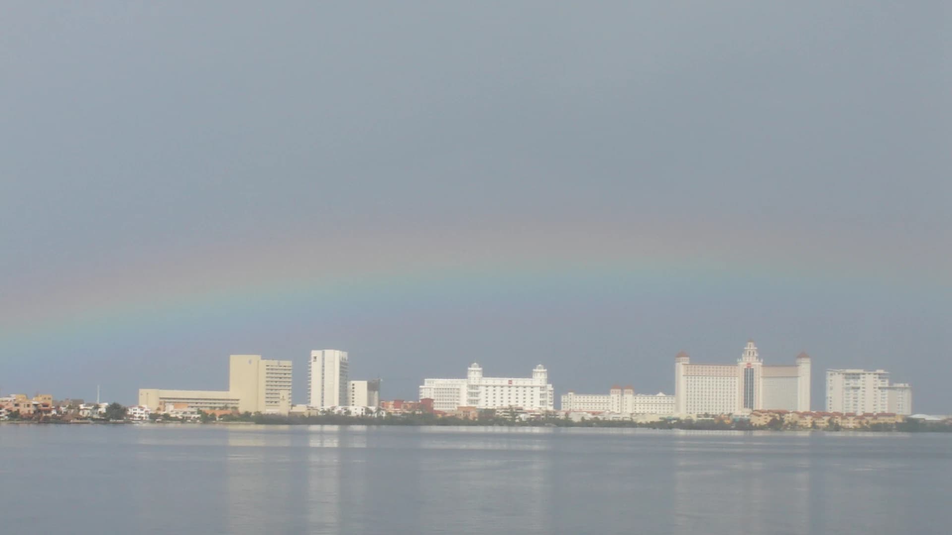 The Nichupté Lagoon in Cancún, Mexico, looking across the water toward the hotel zone