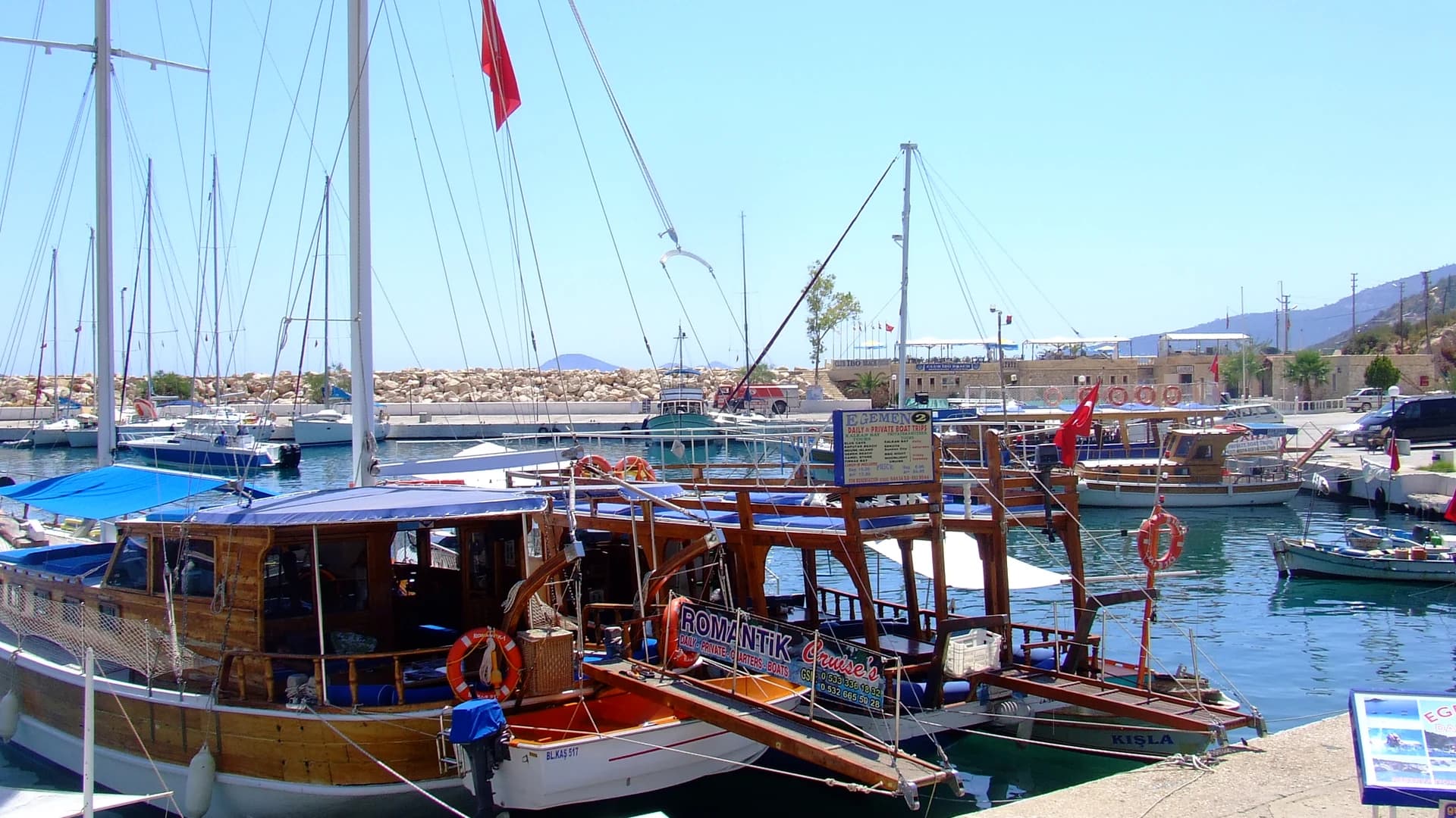 Traditional gulet boats moored in Kalkan harbour, Turkey