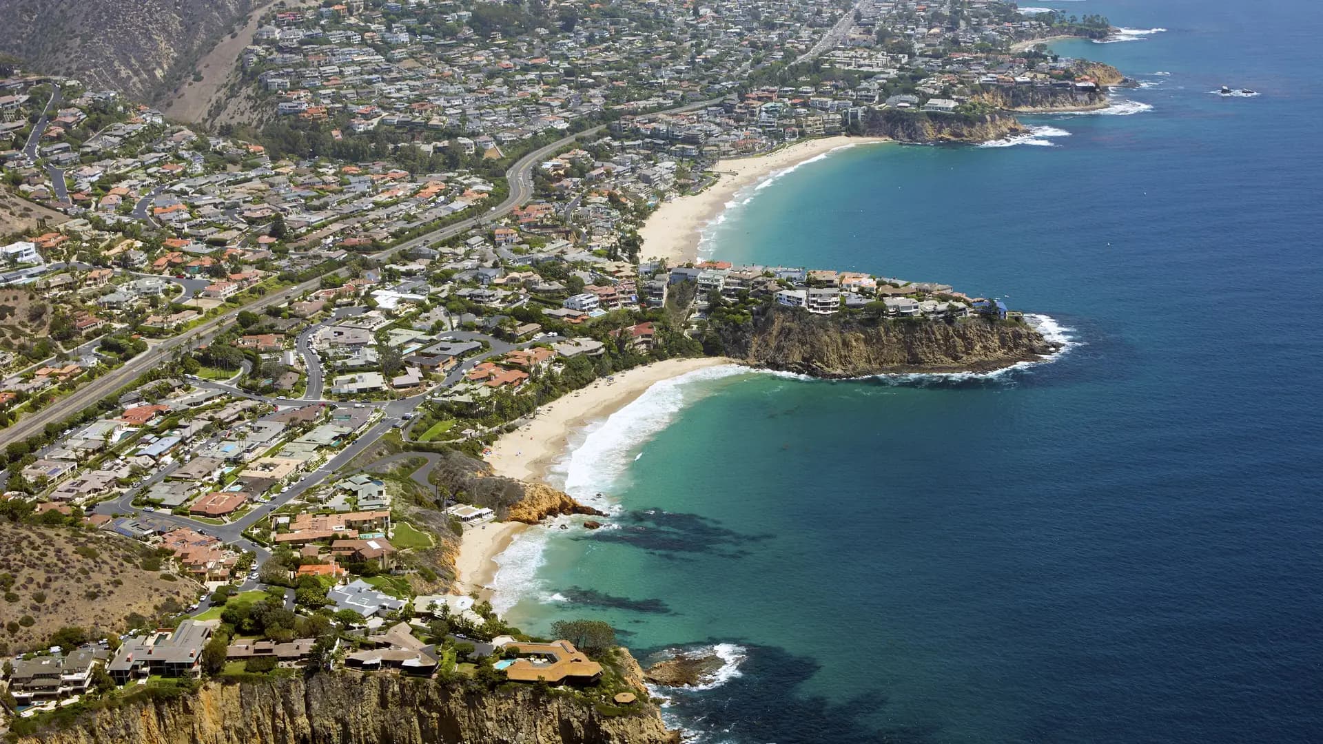 Aerial view of the coves, cliffs and sand beaches of North Laguna Beach, California