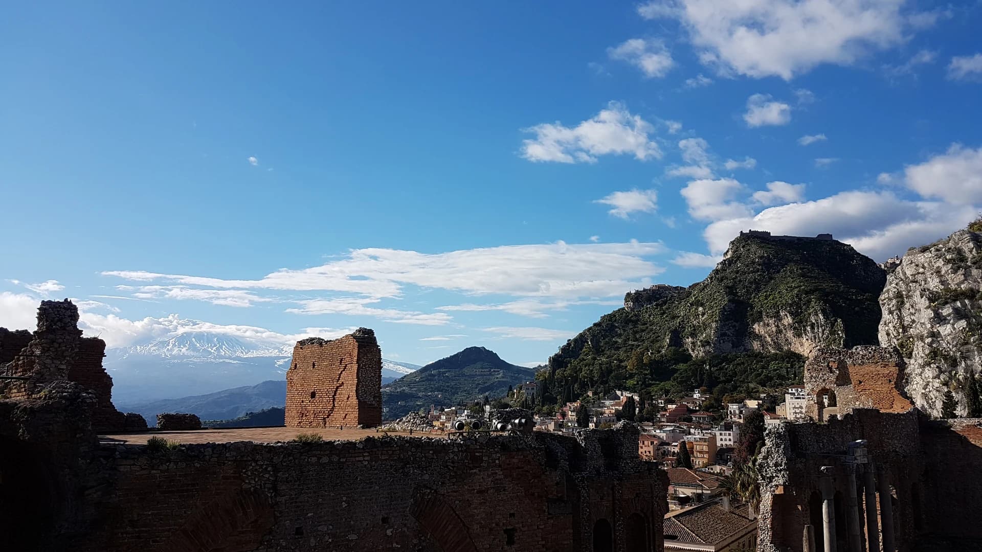 The Greek Theatre of Taormina with Mount Etna in the background, Sicily